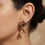 21 Carat Gold Black Stone Jhumka Earrings | 6.850g - Image 2