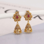 21 Carat Gold Ruby and Zirconia Antique Jhumka Earrings | 6.550g