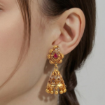 21 Carat Gold Ruby and Zirconia Antique Jhumka Earrings | 6.550g - Image 2