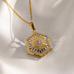 21 Carat Gold Two-Tone Hexagon Filigree Locket Pendant | 3.020g