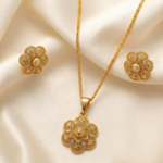 21K Gold Diamond Flower Locket & Earring Set | 11g