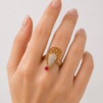 21K Gold Diamond Pave Filigree Ring with Ruby Stone | 3.030g - Image 2
