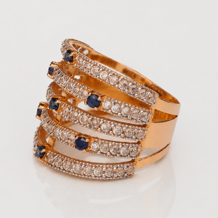 website images (12) 21K Rose Gold Multi-Row Diamond & Sapphire Ring | 7.270g - Image 1