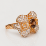 21K Rose Gold Flower Ring with Brown Diamond Center | 5.320g