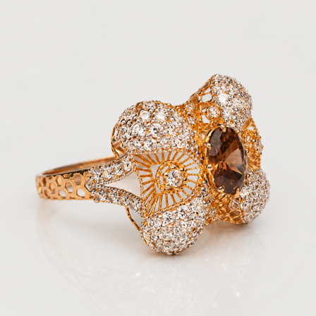 website images (14) 21K Rose Gold Flower Ring with Brown Diamond Center | 5.320g - Image 1