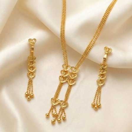 website images (2) 21K Gold Floral Tassel Locket & Drop Earring Set | 15.310g - Image 1