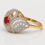 21K Gold Diamond Pave & Baguette Ring with Ruby Center Stone | 4.160g