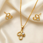 21K Gold Diamond Teardrop Loop Locket & Stud Earring Set | 3.400g