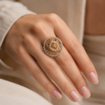 21K Gold Three-Tone Filigree Round Ring with Pave Diamonds | 3.880g - Image 2
