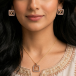 21 Carat Gold-Tone Initial Pendant & Stud Earrings Set - Image 2