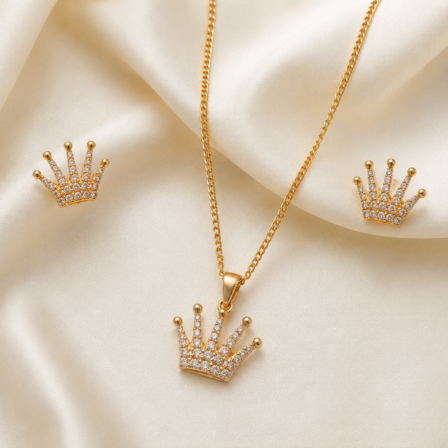 website images (69) 21 Carat Gold-Tone Queen Crown Crystal Jewelry Set for Women - Image 1