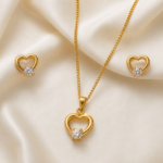 21 Carat  Gold-Plated Crystal Heart Pendant Necklace and Earrings Set