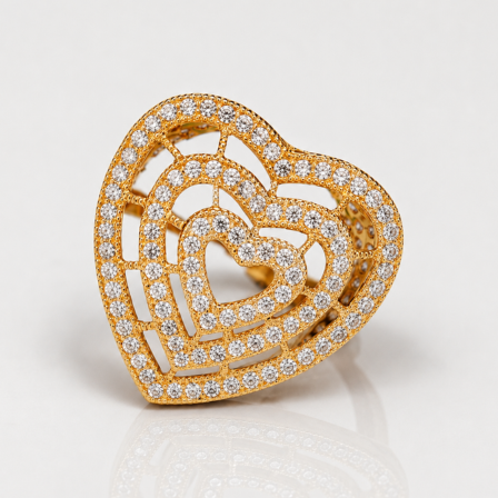 website images (8) 21K Gold Heart Shape Pave Diamond Ring with Open Lattice | 9.540g - Image 1