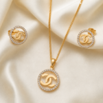 21 Carat Gold-Tone Circular Crystal Monogram Jewelry Set for Women