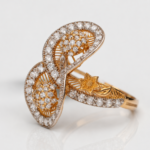 21K Gold-Plated Crystal Cocktail Ring with Floral Filigree for Women