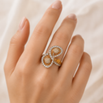 21K Gold-Plated Crystal Cocktail Ring with Floral Filigree for Women - Image 2