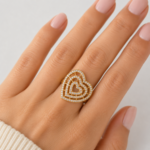 21K Gold Heart Shape Pave Diamond Ring with Open Lattice | 9.540g - Image 2