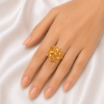 21 Carat Gold Round Floral Openwork Ring with Two-Tone Dome Design - Image 2