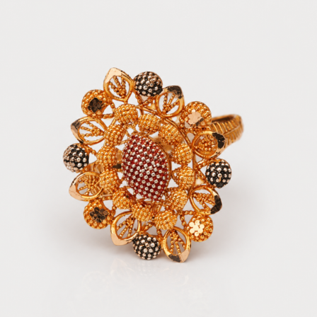 gold website images 1 (4) 21 Carat Gold Floral Statement Ring for Women - Image 1