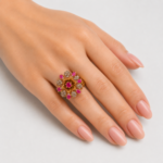 21 Carat Gold Ruby Floral Filigree Ring - Image 2