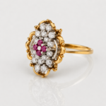 21 Carat Gold Ruby Floral Filigree Ring