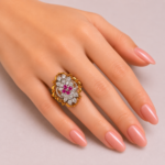 21 Carat Gold Ruby Floral Filigree Ring - Image 2