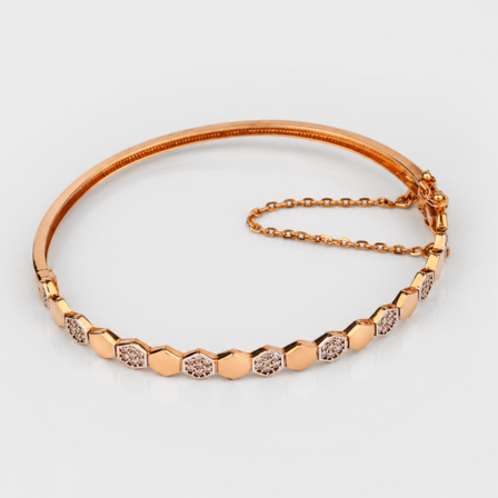 gold website images 2 (11) 21 carat Gold-Tone Hexagon Stone Accent Bangle Bracelet with Safety Chain - Image 1