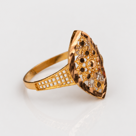 gold website images 2 (12) 21 Carat Gold Oval Openwork Statement Ring for Women - Image 1