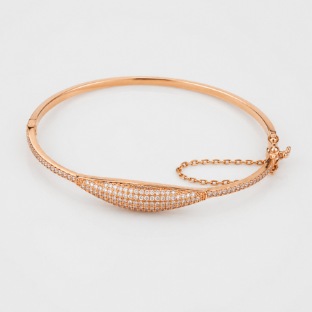 gold website images 2 (12) 21 Carat Gold-Tone Crystal Pavé Curved Bangle Bracelet with Safety Chain - Image 1