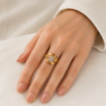 21 Carat Gold Floral Cluster Ring with White Stone Center for Women - Image 2