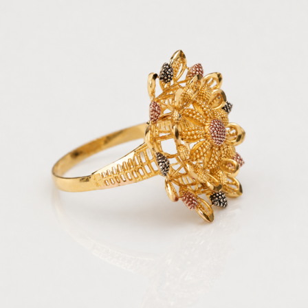 gold website images 2 21 Carat Gold Ring with Two-Tone Petal Design - Image 1