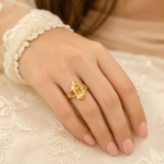 21 Carat Gold Abstract Shield Ring with Filigree Detail for Women