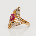 21 Carat Gold Ruby Flower Filigree Ring