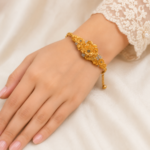 21 Gold-Tone Floral Crystal Bangle Bracelet with Safety Chain - Image 2