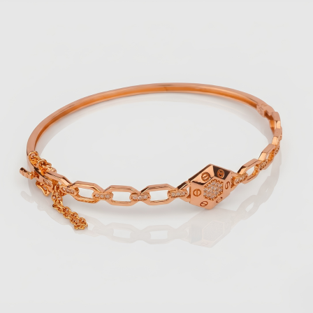 gold website images (2) 21K Gold Diamond Link Bracelet with Hexagon Motif - Image 1