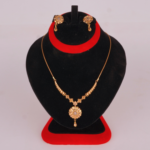 21 Carat Gold-Tone Round Pendant Necklace Set with Matching Earrings