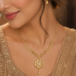 21 Carat Gold-Tone Round Pendant Necklace Set with Matching Earrings - Image 2