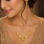 21 Carat Gold-Tone Leaf Design Pendant Necklace Set with Matching Earrings - Image 2