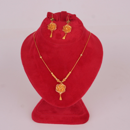 gold website images 2 (43) 21 Carat Gold-Tone Rose Pendant Necklace Set with Matching Earrings - Image 1
