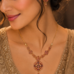 21 Carat Gold-Tone Floral Medallion Necklace Set with Matching Earrings - Image 2