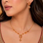 21 Carat Gold-Tone Geometric Pendant Necklace Set with Earrings - Image 2
