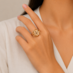 21 Carat Gold Women's Round Filigree Ring with Black Center Stone - Image 2