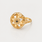 21 Carat Gold Women's Round Filigree Ring with Black Center Stone