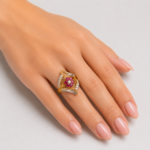 21 Carat Gold Ruby Flower Filigree Ring - Image 2