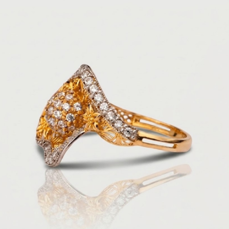 gold website images (4) 21 Carat Gold Diamond Cluster Filigree Ring - Image 1