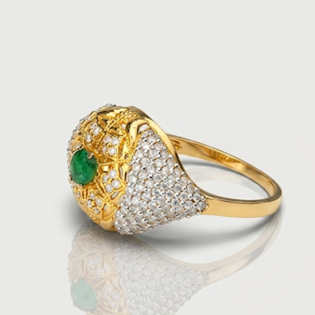 gold website images (8) 21 Carat Gold Emerald & Diamond Cluster Filigree Ring - Image 1