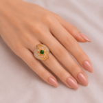 21 Carat Gold Emerald & Diamond Cluster Filigree Ring - Image 2